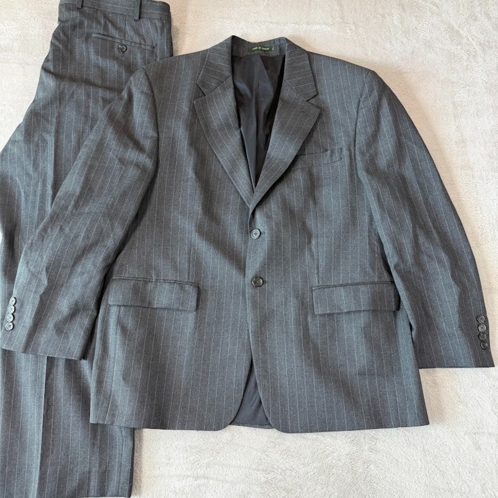 Ralph Lauren Mens 42S Short Gray Pinstripe Wool Pants 2 Piece Suit Classic 38x28